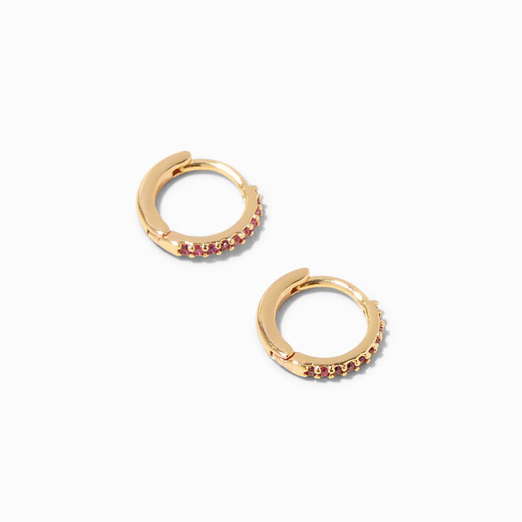 Icing Select 18k Yellow Gold Plated Cubic Zirconia 8MM Fuchsia Huggie Hoop Earrings,