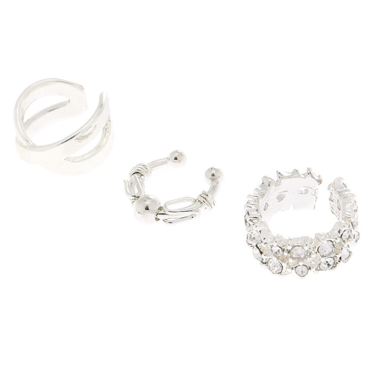 Silver Crystal Ball Ear Cuff Earrings - 3 Pack,
