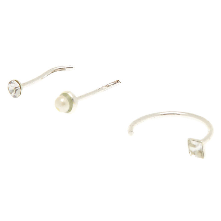 Sterling Silver Fancy Pearl Nose Studs 3 Pack,