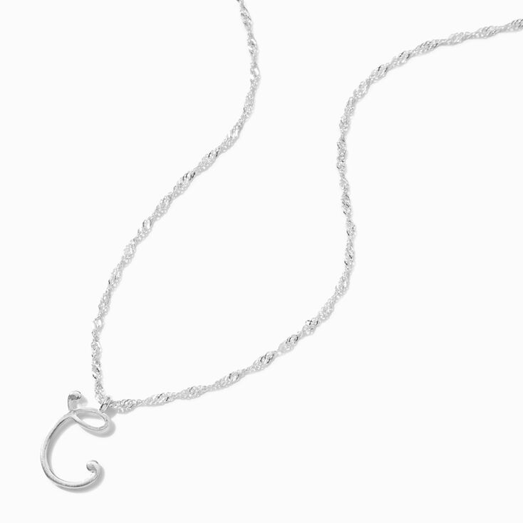 Silver Large Script Initial Pendant Necklace - C,