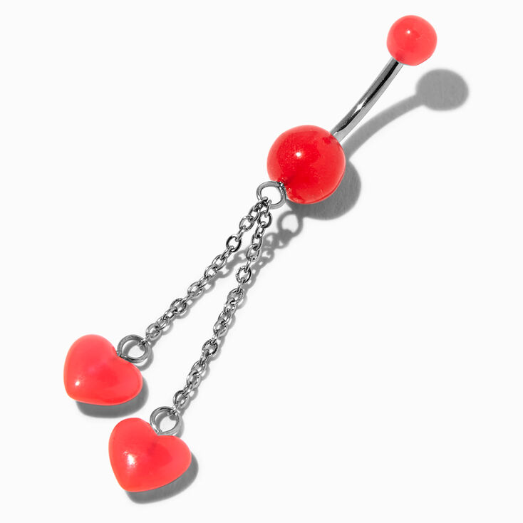 Glow in the Dark Red Heart 14G Dangle Belly Bar,