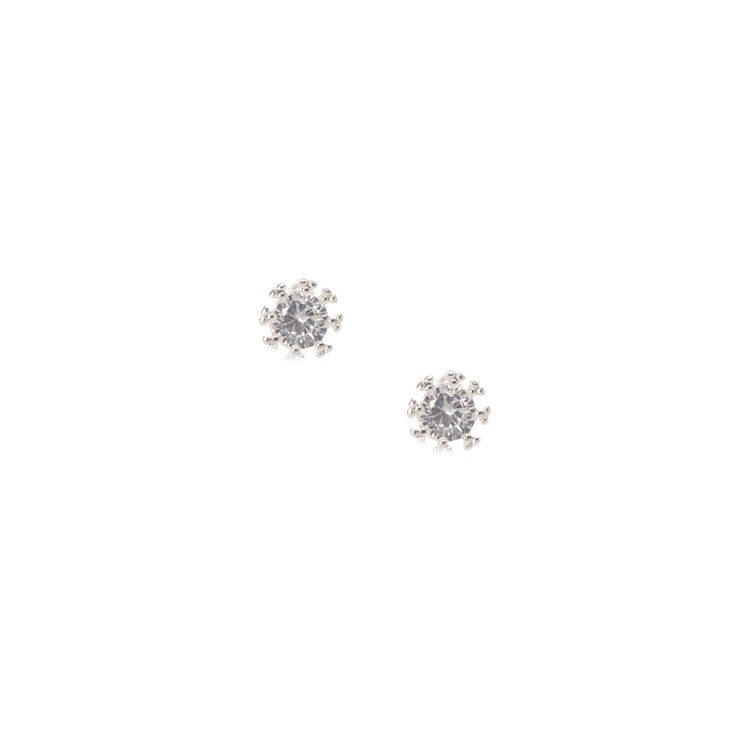 3MM Sterling Silver Fancy Cubic Zirconia Earrings,