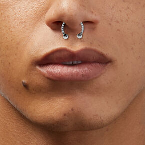 Silver-tone 16G Crystal Horseshoe Septum Nose Ring,