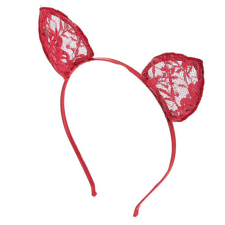 Burgundy Lace Cat Ears Headband,