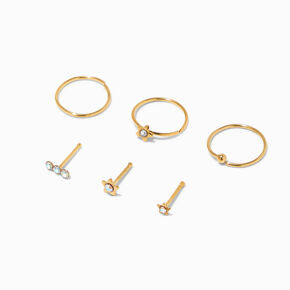 Stainless Steel Gold Star 20G Iridescent Crystal Nose Studs &amp; Hoops - 6 Pack,