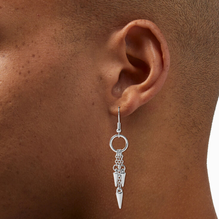 Silver 2&quot; Spike Circle Drop Earrings,