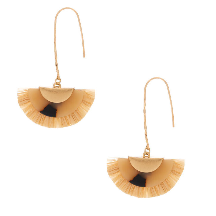 Gold 2.5" Resin Tortoiseshell & Raffia Drop Earrings,