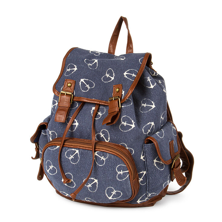 Burlington Navy Canvas with Heart Anchor Print Backpack,