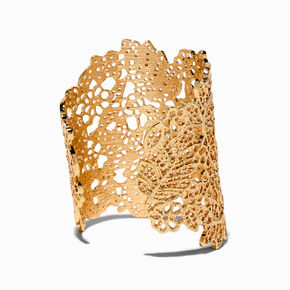 Gold-tone Filigree Flower Cuff Bracelet,