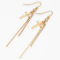 Gold Cross Linear Crystal 3&quot; Drop Earrings,