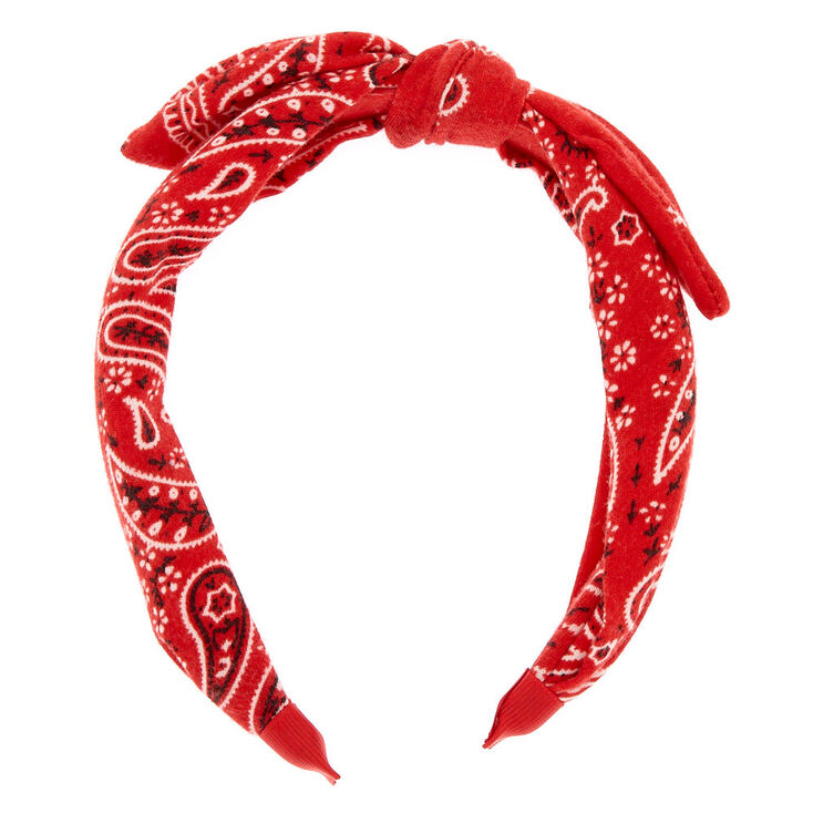 Bandana Knotted Bow Headband - Red,