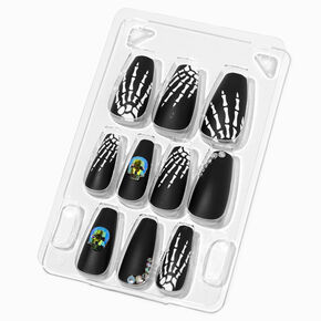 Bony Skeleton Hand Squareletto Press On Faux Nail Set - 24 Pack,