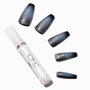 Black &amp; Silver Cat Eye Squareletto Vegan Faux Nail Set - 24 Pack,
