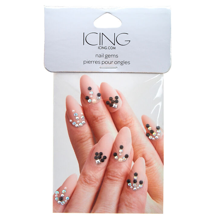 Black & Silver Nail Gems,