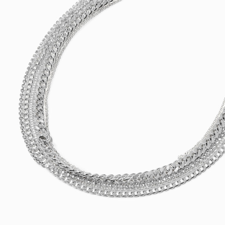 Silver-tone Cable Chain Stack Multi-Strand Necklace,