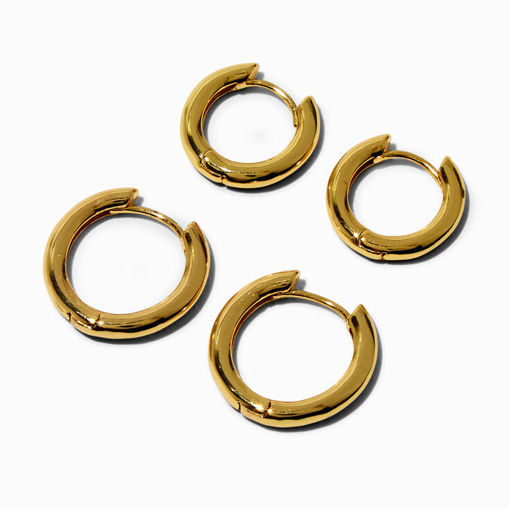 Icing Select 18k Yellow Gold Plated 12MM &amp; 14MM Clicker Hoop Earrings - 2 Pack ,