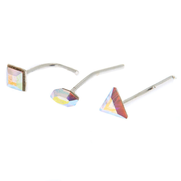 Silver 20G Geometric Nose Stud Set - 3 Pack,