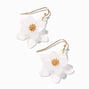 White Flower 1&quot; Gold Drop Earrings,