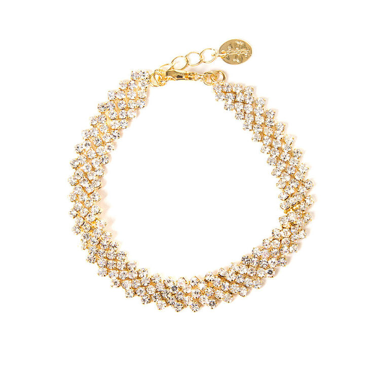 Gold & Rhinestone Zig Zag Bar Bracelet,