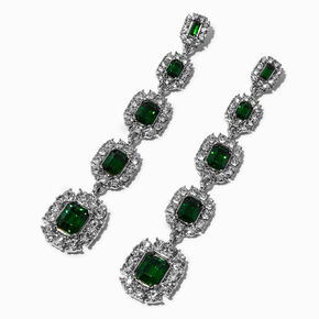 Silver-tone Emerald Green Crystal 3.5&quot; Drop Earrings,