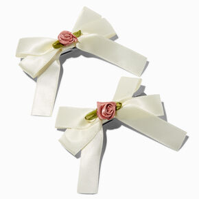 Ivory Floral Embellished Bow Hair Clips - 2 Pack,