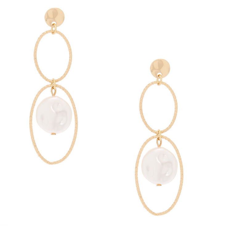 Gold Pearl 2.5" Loop Drop Earrings,
