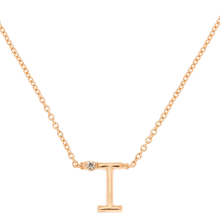 Gold Stone Initial Pendant Necklace - I,