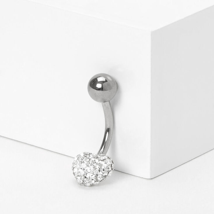 Silver 14G Heart Fireball Belly Bar,