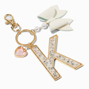 Pearl &amp; Crystal Gold-tone Initial Keychain - K,