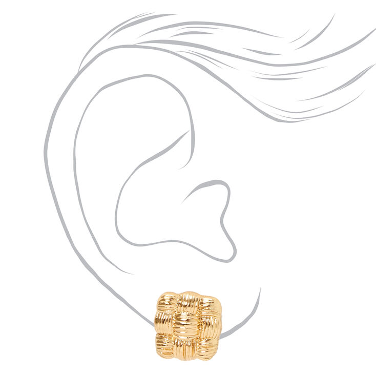 Quilted Square Stud Earrings - Gold,
