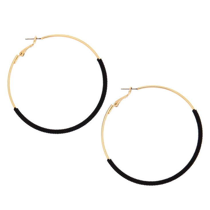 Gold 60MM Thread Wrapped Hoop Earrings - Black,