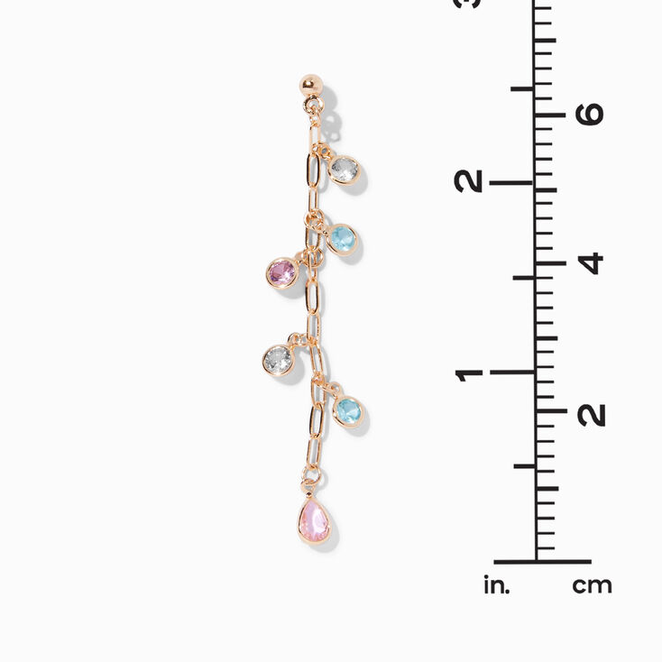 Gold Pastel Bezel Crystals 2&quot; Linear Drop Earrings,