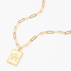 Gold Rectangle Zodiac Symbol Pendant Necklace - Cancer,