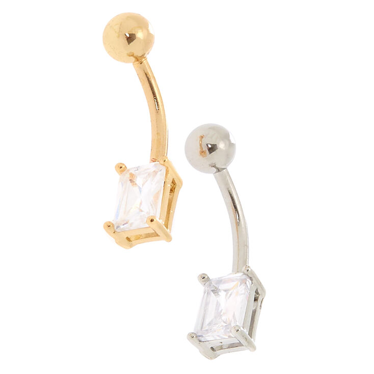 Cubic Zirconia 14G Emerald Cut Belly Rings - 2 Pack,