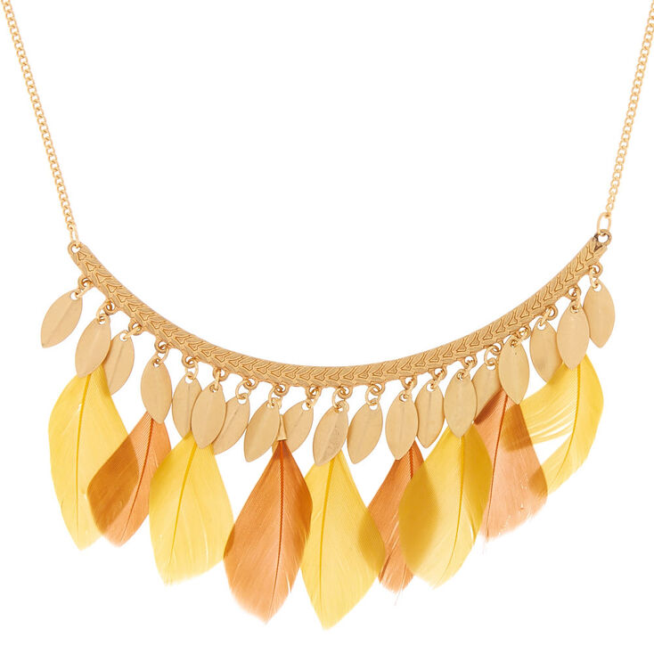 Gold Feather Bar Statement Necklace - Yellow,