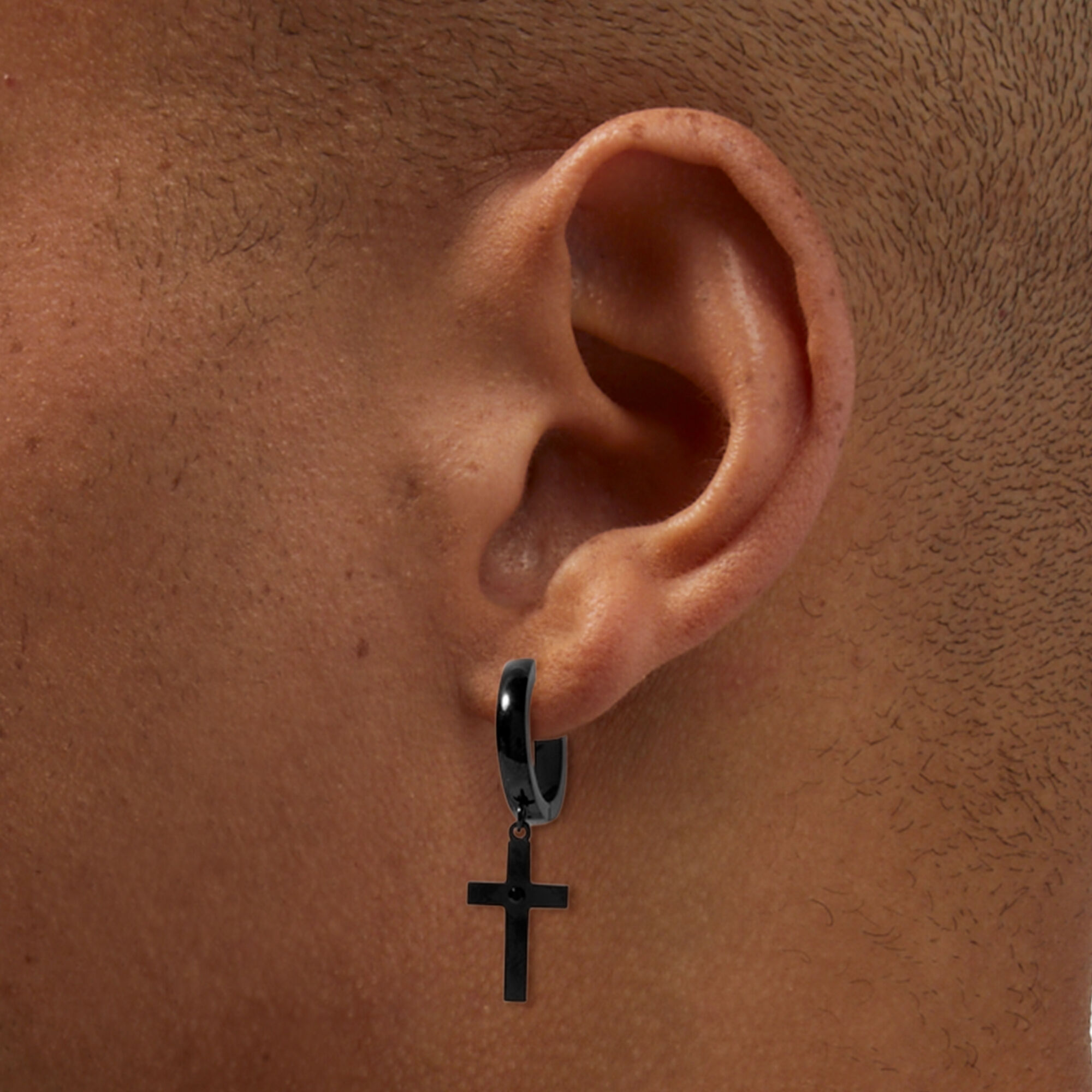 Black hoop earrings with cross sale