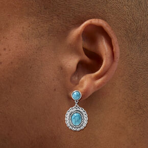 Filigree Turquoise 1&quot; Silver Drop Earrings,
