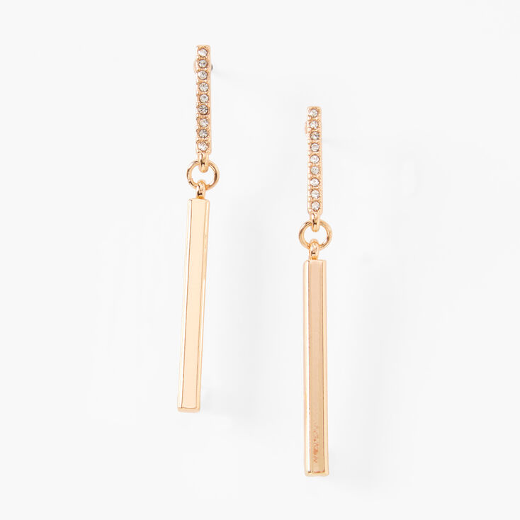 Gold 2&quot; Crystal Bar Drop Earrings,