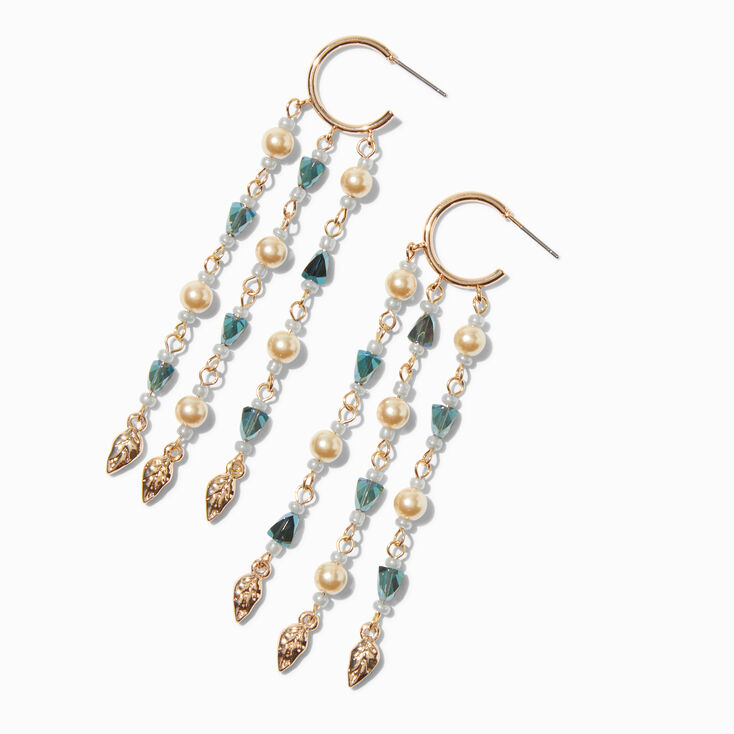 Gold-tone Beach Beaded Fringe Hoop 3&quot; Drop Earrings ,