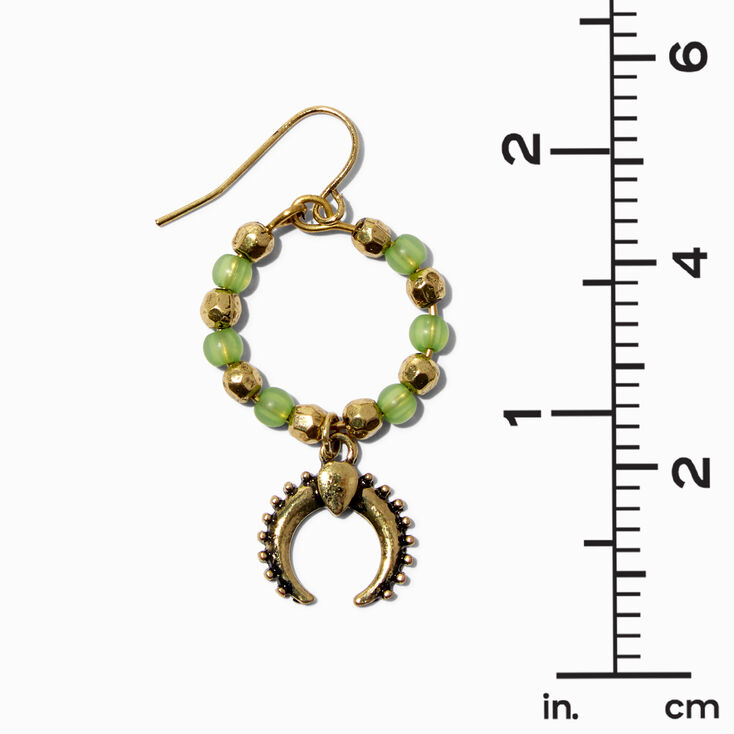 Jade Green Beaded Gold Hoop 1.5&quot; Drop Earrings,