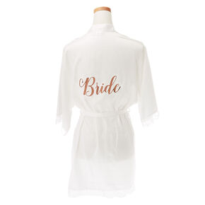 White &amp; Rose Gold Foil Satin Bride Robe - L/XL,