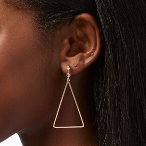 Gold Triangle Outline Clip-On Drop Earrings,