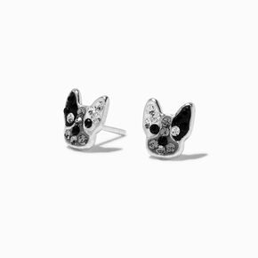 Sterling Silver Crystal French Bulldog Stud Earrings,