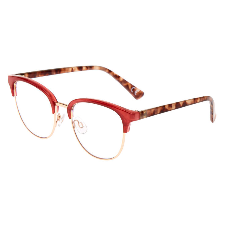 Tortoiseshell Browline Clear Lens Frames - Berry,