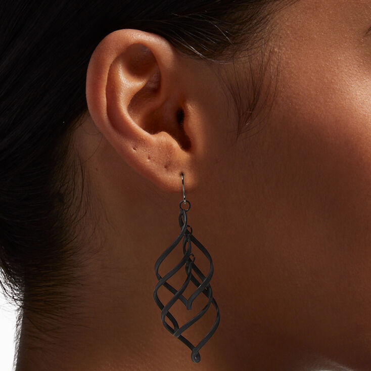 Black Spiral Drop Earrings,