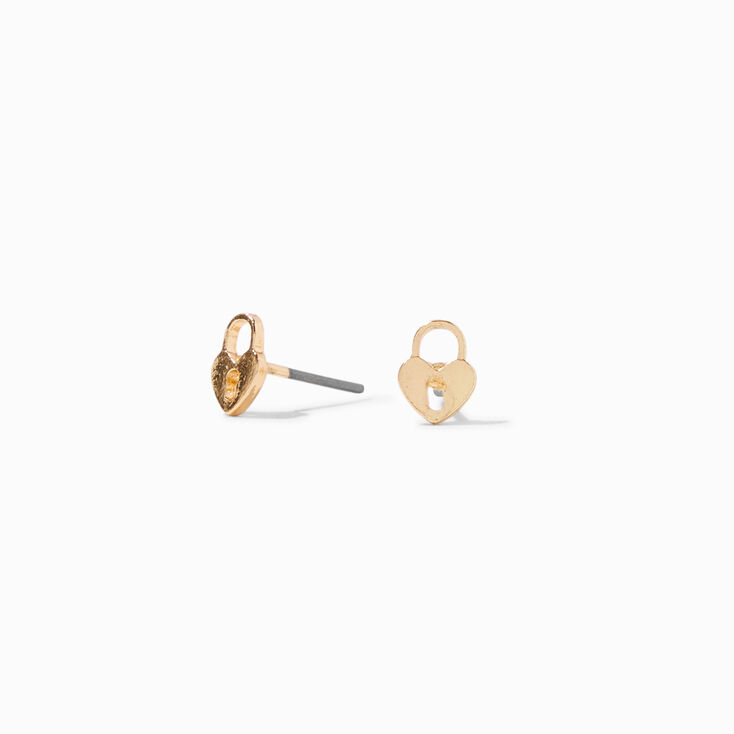 Heart-Shaped Lock Gold-tone Stud Earrings,