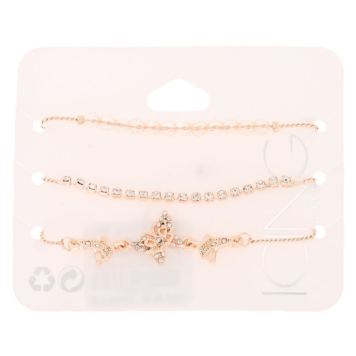 Rose Gold Rhinestone Butterfly Adjustable Bracelets - 3 Pack,