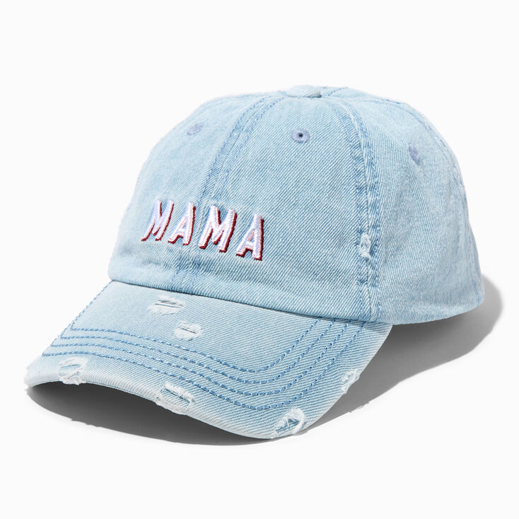 &quot;MAMA&quot; Distressed Denim Baseball Cap,