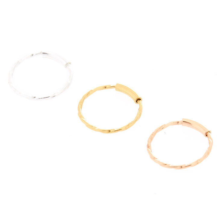 Sterling Silver 22G Mixed Metal Nose Rings - 3 Pack,