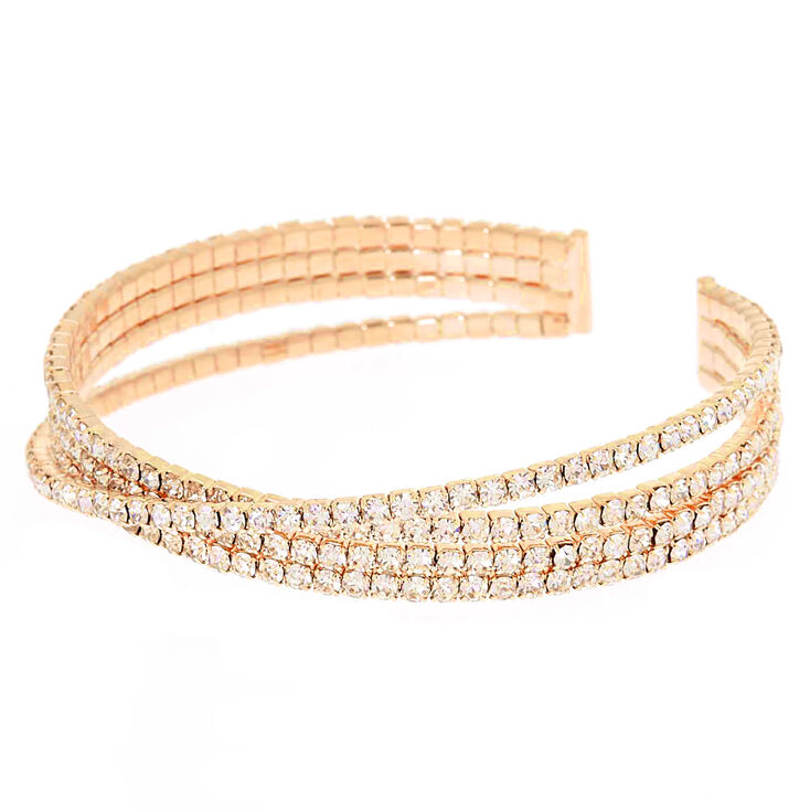 Gold Rhinestone Criss Cross Cuff Bracelet,